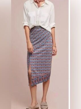 Anthropologie Akemi + Kin Fair Isle Pencil Straight Skirt XS Slit Stretch